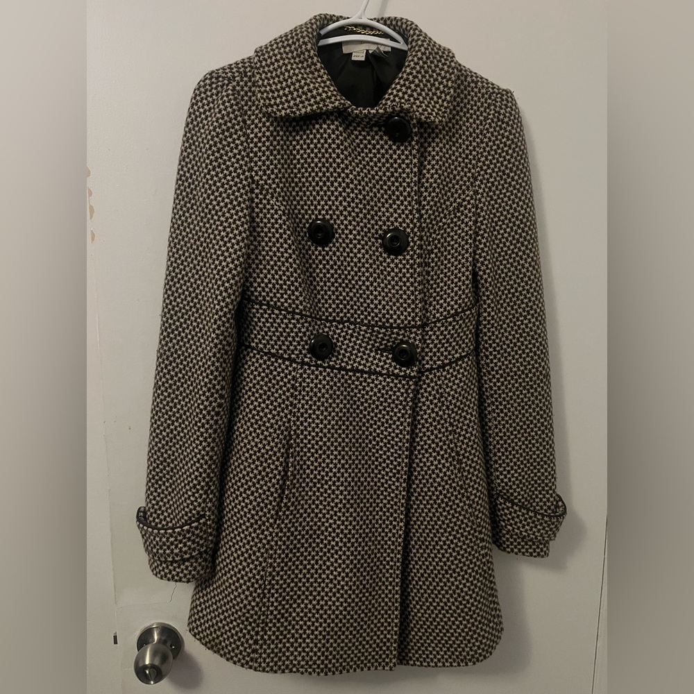 Elegant Houndstooth Women's Pea Coat